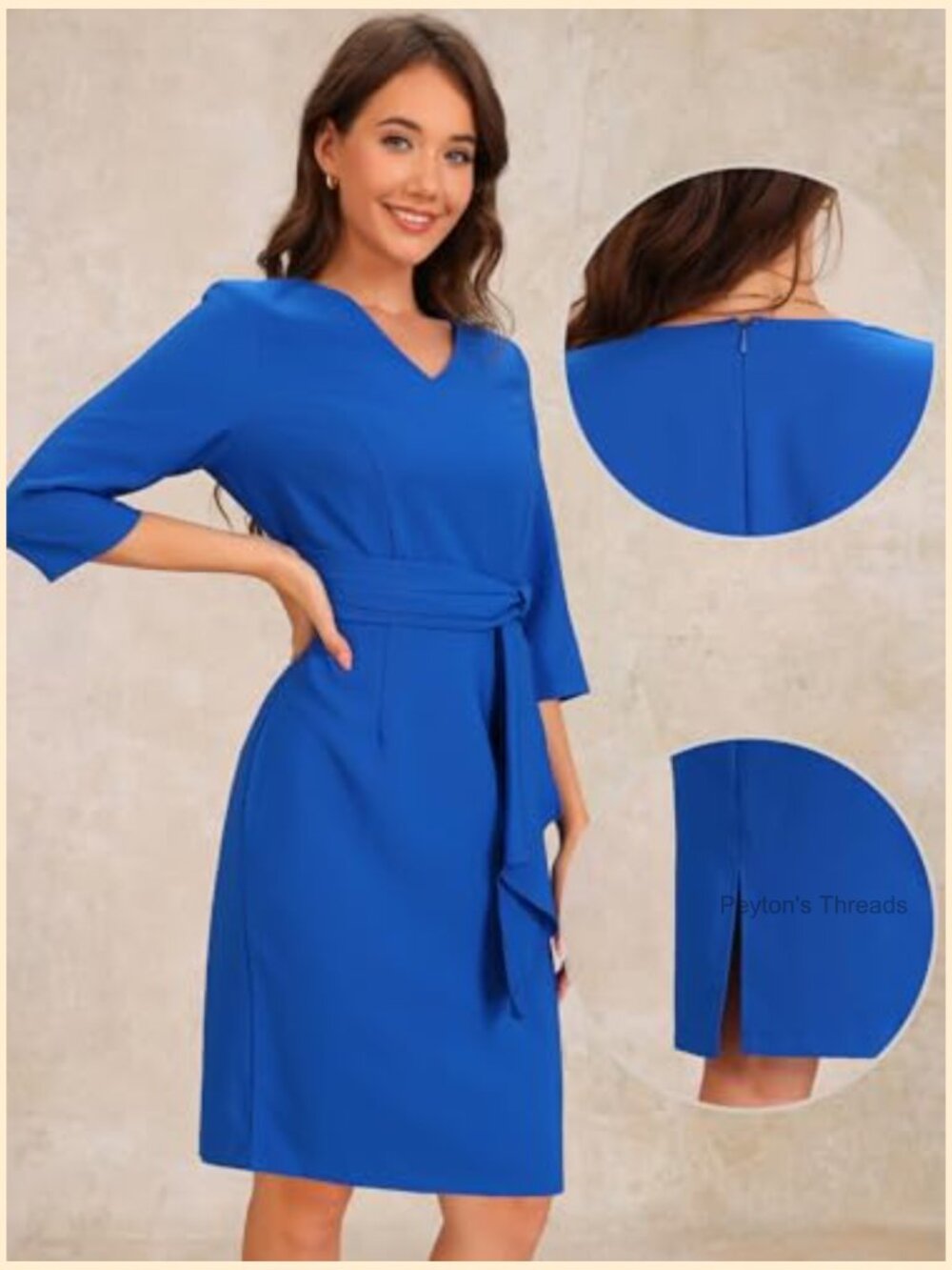 Half Sleeve Midi Dress with Belted Wrap V-Neck - Picture 2 of 5